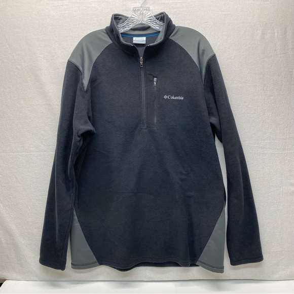 Columbia Mens Black & Gray Large 1/4 Zip Long Sleeve Fleece Pullover Casual Soft - Picture 1 of 10